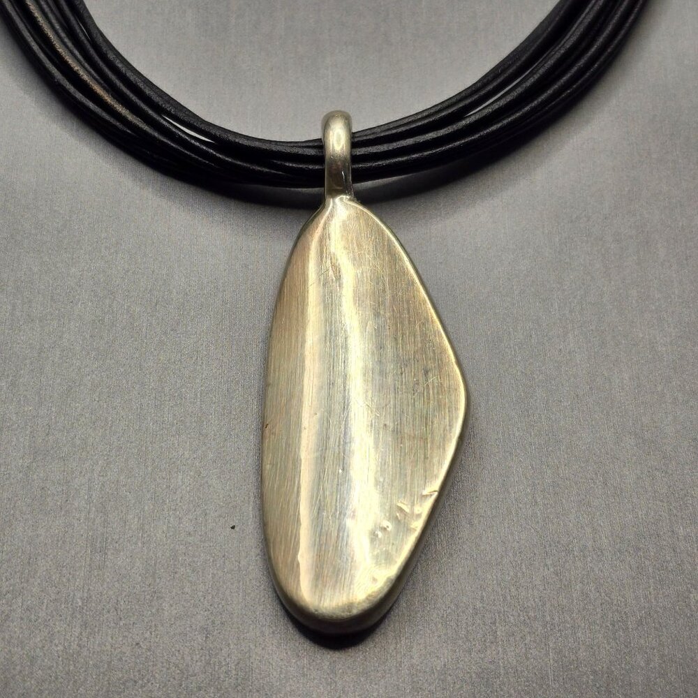 Simon Sebbag Sterling Silver Electroform Pendant Black Leather Choker Necklace - Picture 2 of 11